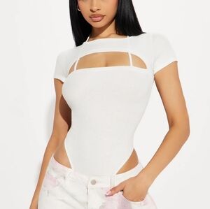 Cut Out Short Sleeve White Snap Closure Body Suit
